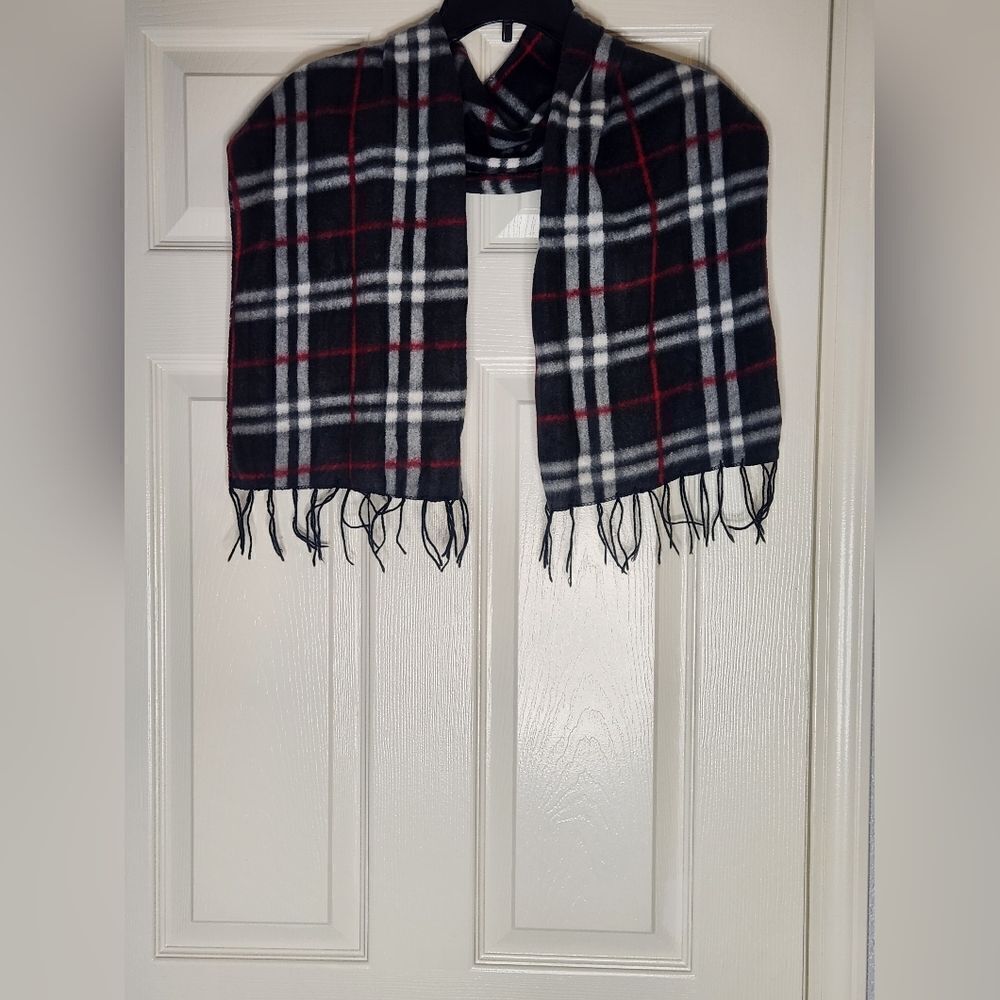 Royal Rossi Checkered 100% CASHMERE Black Gray Red White 49"×13" Women's Scarf